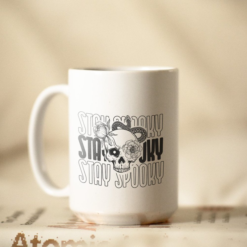 Stay Spooky Coffee Mug. Halloween Coffee Cup. 15oz Ceramic Mug. Skeleton Mug